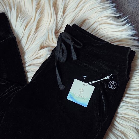New BALANCE COLLECTION Black Velvet Drawstring Jogger Pants M - Picture 2 of 2